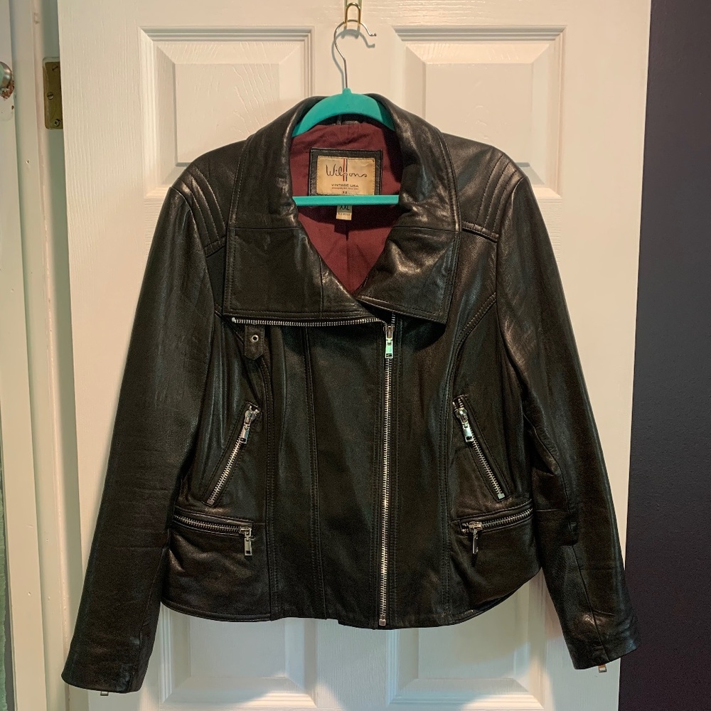 Wilsons Black Genuine Leather Moto Jacket